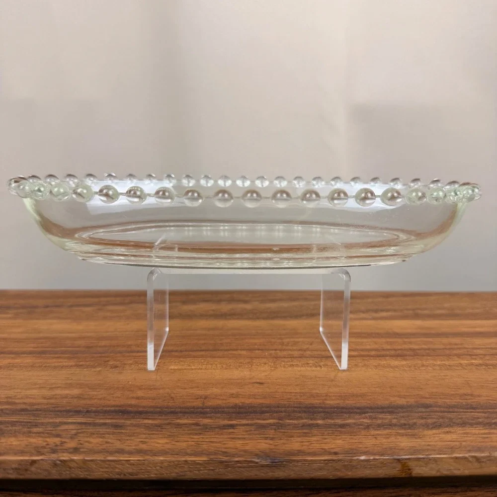 Imperial Candlewick Clear Glass Oval Relish Dish Beaded Edge Serving Tray 8.75in